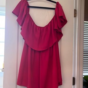 Off the shoulder pink ruffle mini dress